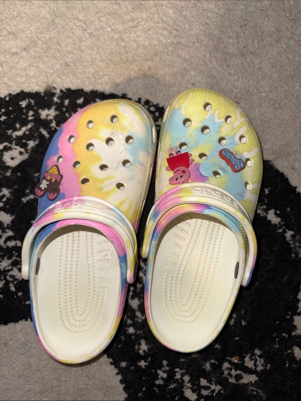 CROCS Kids Tie-Dye Clogs in Yellow Pink Blue